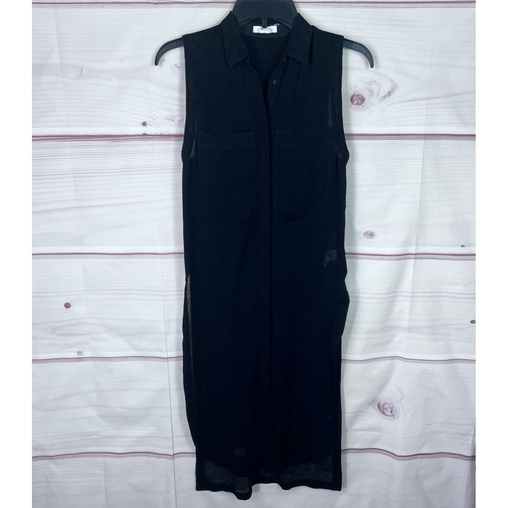 Helmut Lang Top Womens P XS Black Tunic Shirt Sleeveless Collar Semi Sheer Slits